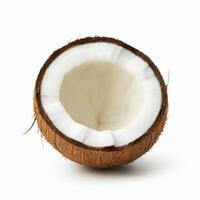 Exotic Half Coconut Slice on Pristine White Surface photo