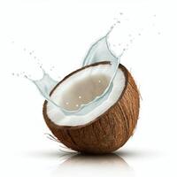 A white background featuring a half slice of coconut. photo