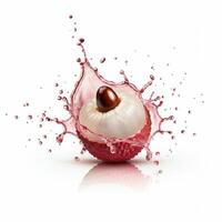 Fresh Juicy Lychee Fruit Bursting Open on White Background photo