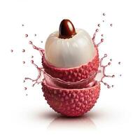 Fresh Lychee Fruit Bursting Open with Seeds and Splash Effect photo