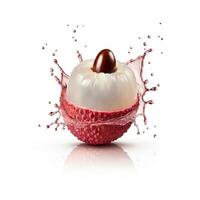 Fresh Lychee Fruit Bursting Open with Splash Water Effect photo