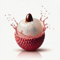 Fresh Lychee Fruit Bursting Open with Green Leaves photo