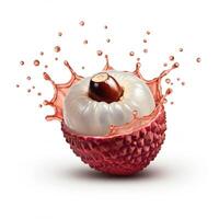 Fresh Lychee Fruit Bursting Open with Splash Effect Water Droplets photo