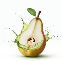 Green pear fruit bursting open with dynamic water splash effect photo