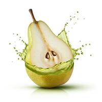 Crisp pear fruit bursting with splash in shaded light photo