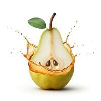 Modern pear fruit bursting with splash in sleek composition photo