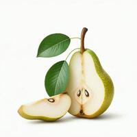 Healthy pear half slice with clean lines on white photo