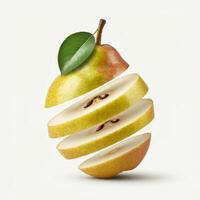 White Background with Fresh Pear Fruit Slices photo