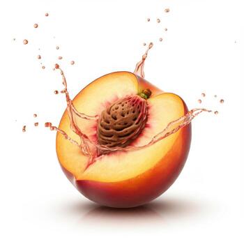 Juicy peach fruit bursting open with a splash for online stores and e-commerce photo