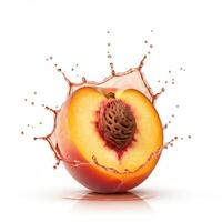 Juicy peach fruit bursting open with a splash for social media and marketing photo