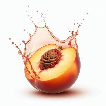 Juicy peach fruit bursting open with a splash for use in editorial and commercial projects photo