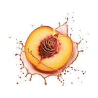 Juicy peach fruit bursting open with a splash for cooking shows and tutorials photo
