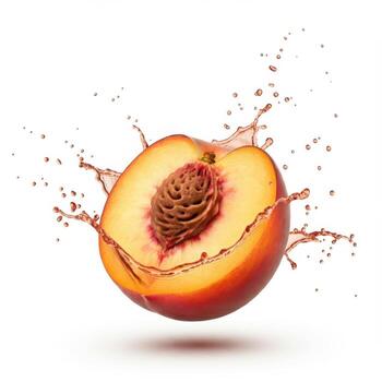 Peach bursting open with a splash of juice for magazine covers and articles photo