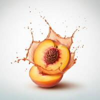 Juicy peach fruit bursting open with a splash for print media and publications photo