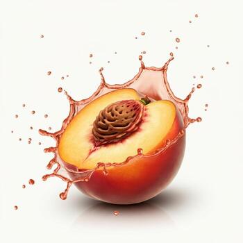 Juicy peach fruit bursting open with a splash for digital art and illustrations photo