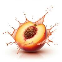 Juicy peach fruit bursting open with a splash for website headers and banners photo