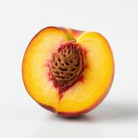 Half slice of peach fruit on white background for vibrant and fresh food themes photo