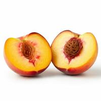 Fresh half slice of peach fruit on white background for recipe inspiration photo