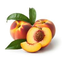 Fresh Peach Slice With Leaf Isolated On White Background For Healthy Lifestyle And Diet photo