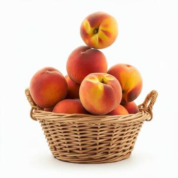 Fresh peaches overflowing in a basket for creative culinary projects photo