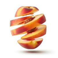 Fresh Peach Slices Isolated On White Background For Healthy Eating And Nutrition Concept photo