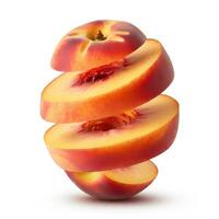 Juicy Peach Slices Isolated On White Background For Healthy Lifestyle And Diet Concept photo