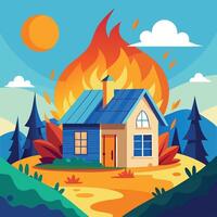 fire and house in the forest vector