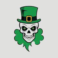 a skull wearing a green hat and a shamrock white background vector