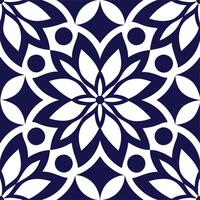 a blue and white tile with a flower design vector