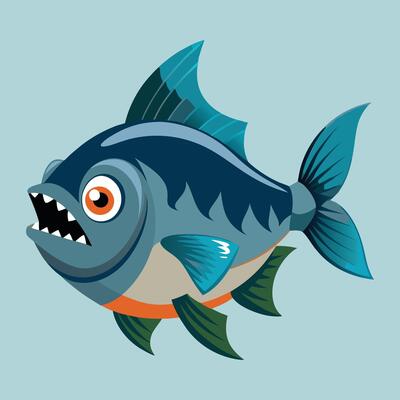 a cartoon fish with big teeth and a big mouth