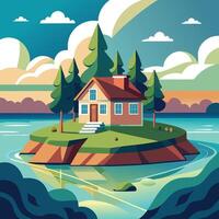 an illustration of a house on an island vector