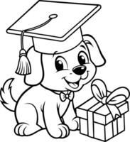 Puppy Ready for Graduation line art vector