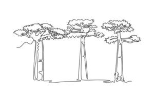 Single continuous line drawing beauty and exotic baobab tree logo. Decorative giant adansonia digitata for greeting post card. Tour and travel. Dynamic one line draw graphic design illustration vector