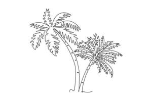 Continuous one line drawing coconut tree logo icon. Decorative cocos nucifera, beach palm tree family concept for greeting hello summer post card. Single line draw design graphic illustration vector