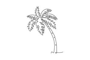 Continuous one line drawing coconut tree logo. Decorative cocos nucifera palm for hello summer greeting post card. Tourism travel vacation concept. Single line draw design graphic illustration vector
