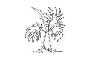 Single one line drawing beauty exotic date palm tree for national park logo. Decorative phoenix dactylifera tree concept for plantation company. Continuous line draw design graphic illustration vector