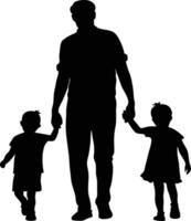 Silhouette of a Parent and Two Kids vector