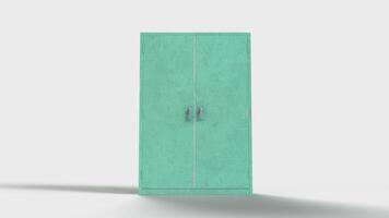 old, scratched green industrial cupboard, front view photo
