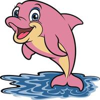 Dolphin funny cartoon art illustration and white background vector