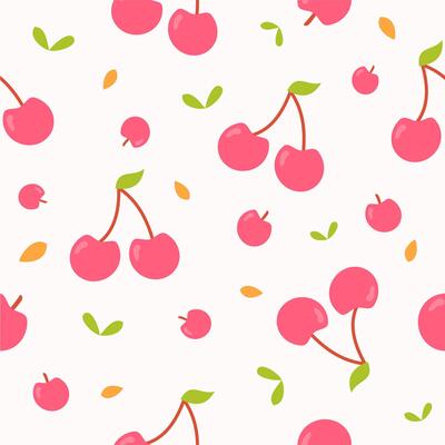 Seamless cherry pattern. Pink texture, textile, wrapping background. Cute illustration