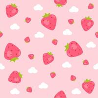 Seamless strawberry and cloud pattern. Pink texture, textile, wrapping background. Cute illustration vector