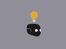 This image features a minimalist illustration of a robot head in black against a gray background vector