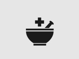 This image features a black and white illustration of a mortar and pestle vector