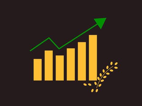 This image features a line graph with an upward trending green arrow vector