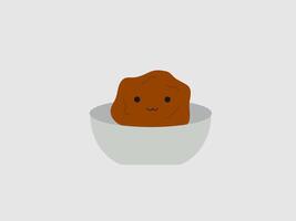 This image features a cartoon meatball character in a gray bowl vector