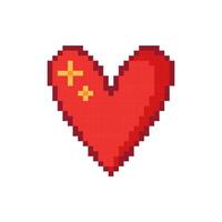Hand drawn pixel red heart with stars. illustration on a white background. vector