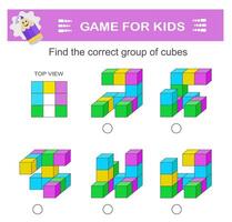 Find the correct group of cubes. Logic game. Attention tasks for children. IQ training test vector
