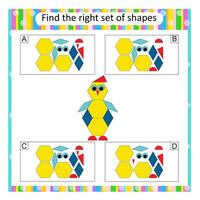 Logic puzzle for kids. Find the correct set of cartoon penguin. Answer is C. vector