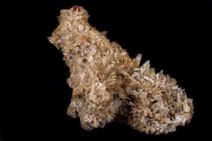 close up mineral quartz stone with Limonite and Lepidolite black background photo