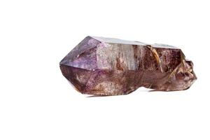macro stone mineral Amethyst on smoky quartz on a white background photo
